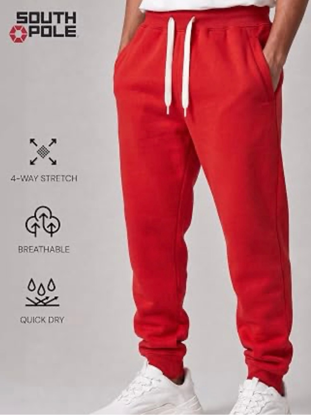South Pole Men’s Red Fleece Jogger Sweatpants Sporty Streetwear Athleisure